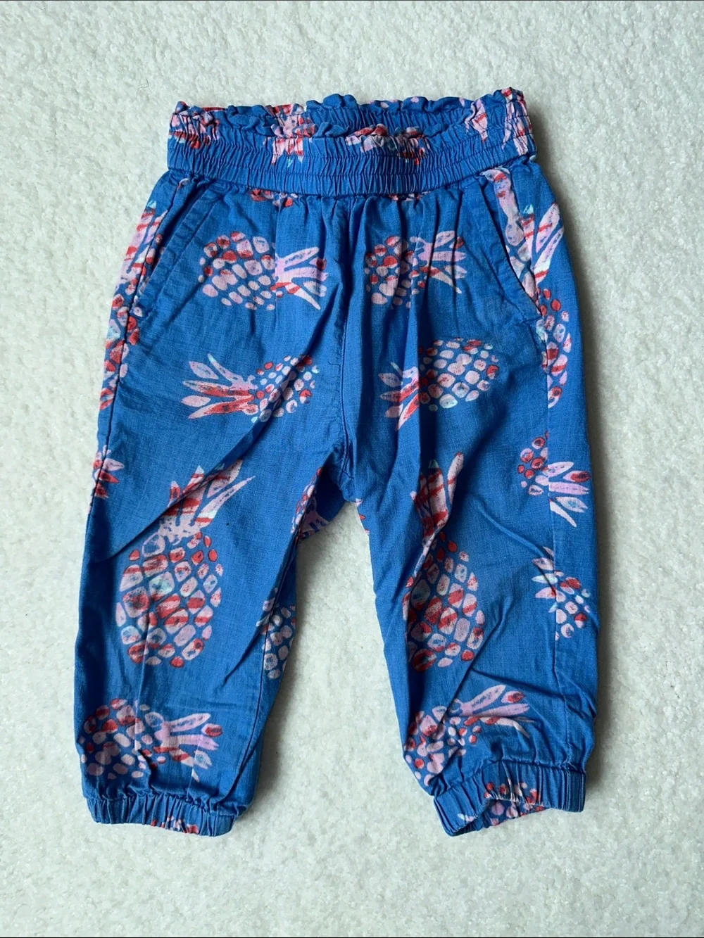 Crewcuts Blue Jogger Pants with Pink Accent Pineapple Print